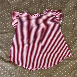 Red and White Striped Ruffle Sleeve Top